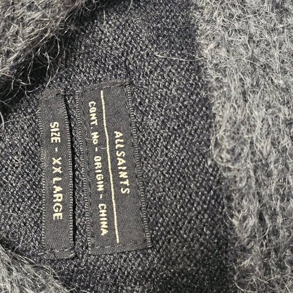 AllSaints Shawl Neck Cardigan Sweater Men Size XXL Gray Charcoal Cotton blend - Picture 10 of 12